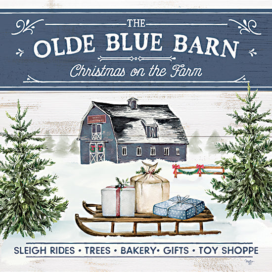 Mollie B. MOL2678 - MOL2678 - The Olde Blue Barn - 12x12 Farm, Barn, Sled, Winter, The Old Blue Barn, Christmas on the Farm, Typography, Signs, Textual Art, Snow, Pine Trees, Presents, Christmas, Holidays, Tree Farm, Christmas Trees, Farmhouse/Country from Penny Lane