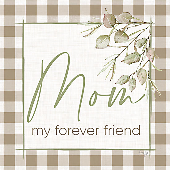 Mollie B. MOL2689 - MOL2689 - Mom - My Forever Friend - 12x12 Inspirational, Mom My Forever Friend, Typography, Signs, Textual Art, Leaves, Botanical, Plaid Border, Fall from Penny Lane