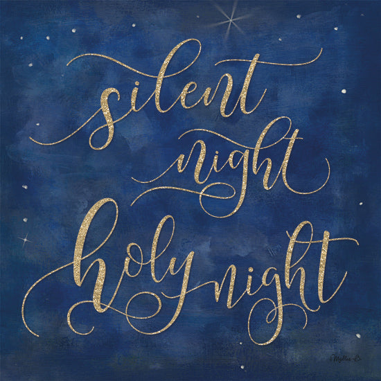 Mollie B. MOL2707 - MOL2707 - Silent Night, Holy Night - 12x12 Christmas, Holidays, Religious, Christmas Song, Silent Night Holy Night, Typography, Signs, Textual Art, Gold, Blue, Stars, Winter, Triptych from Penny Lane