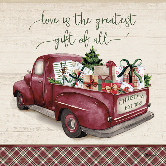 Mollie B. MOL2716 - MOL2716 - Christmas Express Truck - 12x12 Christmas, Holidays, Truck, Red Truck, Presents, Christmas, Express Truck, Love is the Greatest Gift of All, Typography, Signs, Textual Art, Plaid Border, Winter from Penny Lane