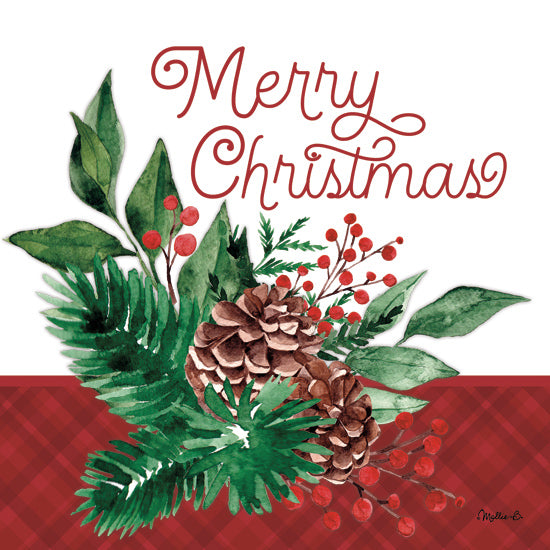 Mollie B. MOL2719 - MOL2719 - Pinecone Merry Christmas - 12x12 Christmas, Holidays, Pine Swag, Pine Cones, Holly, Berries, Merry Christmas, Typography, Signs, Textual Art, Nature, Winter, Plaid, Patterns from Penny Lane