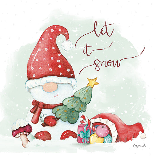 Mollie B. MOL2723 - MOL2723 - Let it Snow Snowman Gnome - 12x12 Christmas, Holidays, Gnome, Snowman, Presents, Mushrooms, Winter, Snow, Let It Snow, Typography, Signs, Textual Art, Whimsical from Penny Lane