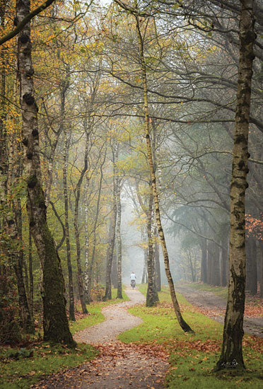 Martin Podt MPP758 - MPP758 - Biking Thru Autumn - 12x18 Photography, Fall, Bike Path, Biker, Leaves, Trees, Landscape from Penny Lane