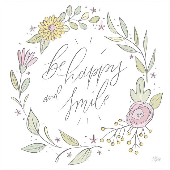 MakeWells MW120 - MW120 - Be Happy and Smile - 12x12 Inspirational, Be Happy and Smile, Typography, Signs, Textual Art, Wreath, Floral Wreath, Flowers, Motivational from Penny Lane