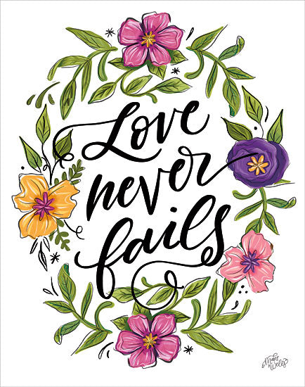 MakeWells MW126 - MW126 - Love Never Fails - 12x16 Inspirational, Love Never Fails, Typography, Signs, Flowers, Wreath, Spring, Spring Flowers from Penny Lane