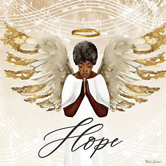 Nicole DeCamp ND105 - ND105 - Hope Angel - 12x12 Religious, Angel, Black Angel, Hope, Typography, Signs, Textual Art, Sheet Music, Tea-Stained, Gold from Penny Lane