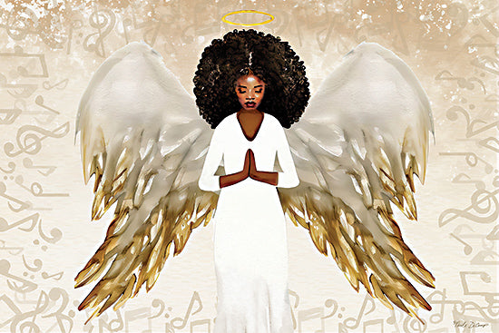 Nicole DeCamp ND107 - ND107 - Praying Angel - 18x12 Religious, Angel, Black Angel, Music Symbols, Gold from Penny Lane