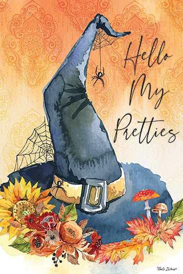Nicole DeCamp ND141 - ND141 - Hello My Pretties - 12x18 Fall, Halloween, Still Life, Witches Hat, Fall Flowers, Leaves, Hello My Pretties, Typography, Signs, Textual Art, Spider, Spider's Web, Mushrooms, Watercolor, Patterns from Penny Lane