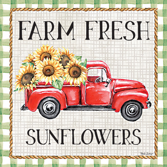 Nicole DeCamp ND154 - ND154 - Farm Fresh Sunflowers - 12x12 Fall, Farm Fresh Sunflowers, Typography, Signs, Textual Art, Floral Truck, Truck, Sunflowers, Flowers, Red Truck, Plaid Border from Penny Lane