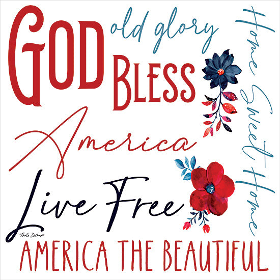 Nicole DeCamp ND187 - ND187 - Gold Bless America - 12x12 Patriotic, God Bless America, Typography, Signs, Textual Art, Independence Day, July 4th, Red, White, Blue, Stars, Inspirational, Flowers from Penny Lane