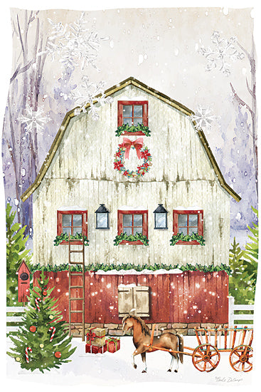 Nicole DeCamp ND196 - ND196 - Country Charm Christmas Barn - 12x18 Christmas, Holiday, Barn, Farm, Holiday Barn, Horse, Wagon, Christmas Tree, Wreath, Garland, Presents, Farmhouse/Country, Winter, Snow from Penny Lane