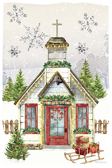 Nicole DeCamp ND197 - ND197 - Country Charm Present Delivery - 12x18 Christmas, Holiday, Church, Country Church, Trees, Winter, Snow, Sled, Presents, Wreath, Garland, Trees, Country from Penny Lane