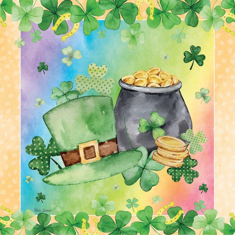 Nicole DeCamp ND219 - ND219 - St. Patrick's Day Gold - 12x12 St. Patrick's Day, Shamrocks, Pot of Gold, Leprechaun's Hat, Rainbow, Gold Coins, Horseshoes, Polk Dot Border from Penny Lane