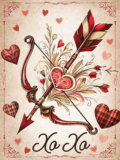 Nicole DeCamp ND343 - ND343 - XOXO Valentine - 12x16 Valentine's Day, Hearts, Bow, Arrow, Patterned Hearts, Greenery, Patterns, XoXo, Love from Penny Lane