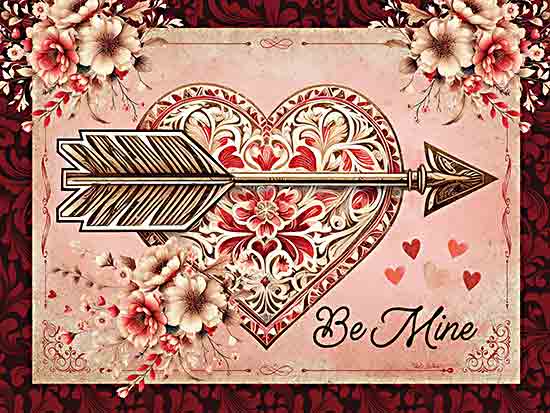 Nicole DeCamp ND344 - ND344 - Be Mine Heart with Arrow - 16x12 Valentine's Day, Heart, Arrow, Patterned Heart, Be Mine, Typography, Signs, Textual Art, Flowers, Red Flowers, White Flowers, Greenery, Patterns from Penny Lane