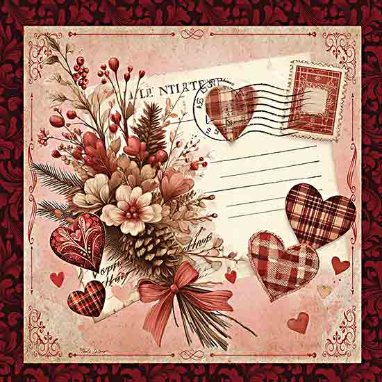 Nicole DeCamp ND347 - ND347 - Valentine Floral Postcard - 12x12 Valentine's Day, Hearts, Flowers, Red Flowers, White Flowers, Bouquet, Postcard, Patterned Hearts, Patterns from Penny Lane