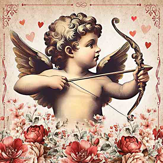 Nicole DeCamp ND348 - ND348 - Be My Valentine Cupid Arrow - 12x12 Valentine's Day, Cupid, Angel, Bow and Arrow, Flowers, Red Flowers, Hearts, Be My Valentine from Penny Lane