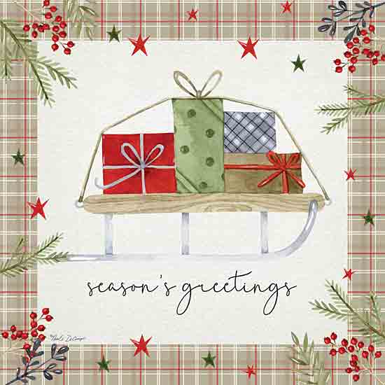 Nicole DeCamp ND384 - ND384 - Christmas Traditions - 12x12 Christmas, Holidays, Sled, Presents, Plaid Border, Greenery, Berries, Stars, Season's Greetings, Typography, Signs, Textual Art, Winter, Patterns from Penny Lane