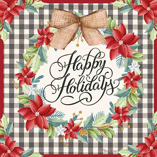 Nicole DeCamp ND388 - ND388 - Happy Holidays Country Christmas - 12x12 Christmas, Holidays, Wreath, Flowers, Red Poinsettias, Greenery, Black & White Plaid, Bow, Winter, Happy Holidays, Typography, Signs, Textual Art from Penny Lane
