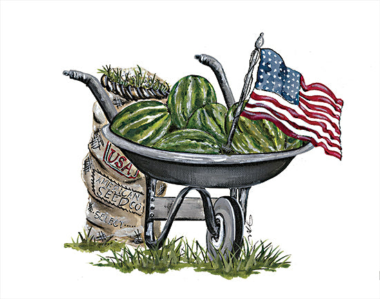 Julie Norkus NOR114 - NOR114 - All American - 16x12 American Flag, USA, Patriotic, Wheelbarrow, Watermelons, Fruit, Summer, Garden from Penny Lane