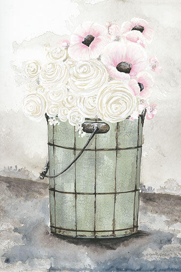 Julie Norkus NOR150 - NOR150 - Ice Cream Bucket of Flowers    - 12x18 Flowers, Ice Cream Bucket, Ice Cream Maker, Vintage from Penny Lane