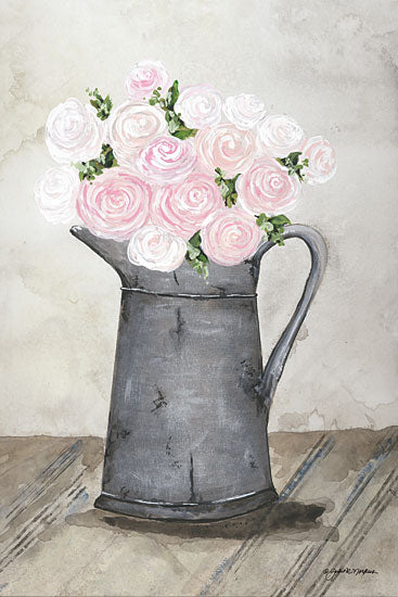 Julie Norkus NOR151 - NOR151 - Galvanized Pitcher of Ranunculus - 12x18 Flowers, Pink Flowers, Ranunculus, Galvanized Pitcher, Bouquet from Penny Lane