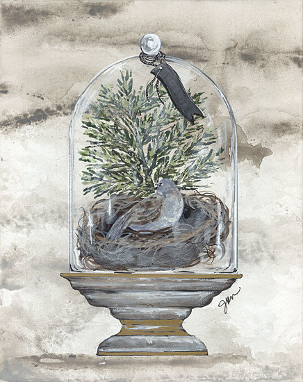 Julie Norkus NOR187 - NOR187 - Winter Bird Dome - 12x16 Still Life, Nature, Bird, Bird's Nest, Cloche, Greenery, Patterns from Penny Lane