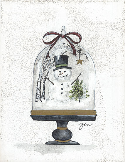 Julie Norkus NOR223 - NOR223 - Snowman Cloche - 12x16 Still Life, Snowman, Winter, Cloche, Trees, Snow, Decorative from Penny Lane