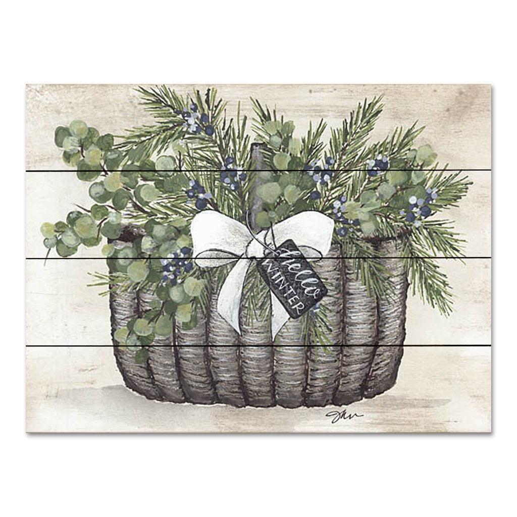 Julie Norkus NOR224PAL - NOR224PAL - Winter Greens Basket - 16x12 Greenery, Basket, Winter, Tag, Hello Winter, Berries, Eucalyptus, Cottage/Country from Penny Lane