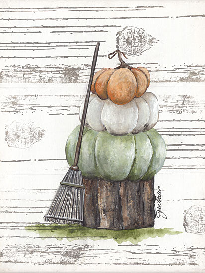 Julie Norkus NOR229 - NOR229 - Raking Leaves - 12x16 Still Life, Pumpkins, Outside, Tree Stump, Rake, Fall, Rustic, French Country from Penny Lane