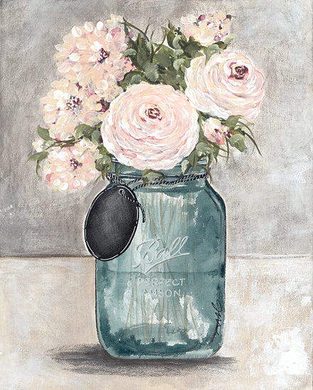 Julie Norkus NOR256 - NOR256 - Pink Ranunculus Still Life - 12x16 Flowers, Pink Flowers, Mason Jar, Farmhouse/Country, Bouquet, Spring, Spring Flowers from Penny Lane