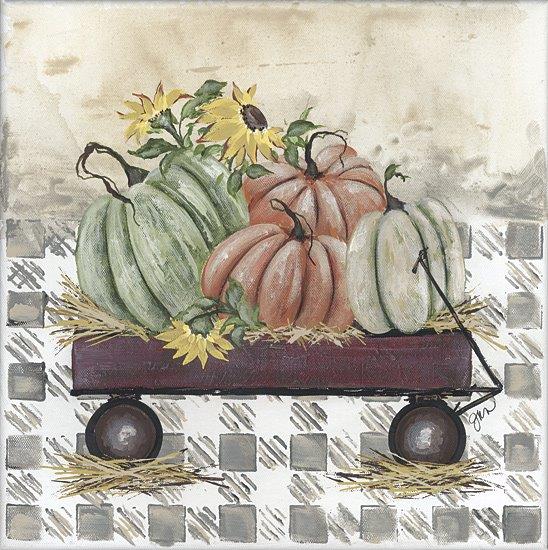 Julie Norkus NOR268 - NOR268 - Fall Wagon - 12x12 Fall, Still Life, Wagon, Pumpkins, Sunflowers, Straw, Plaid, Decorative from Penny Lane