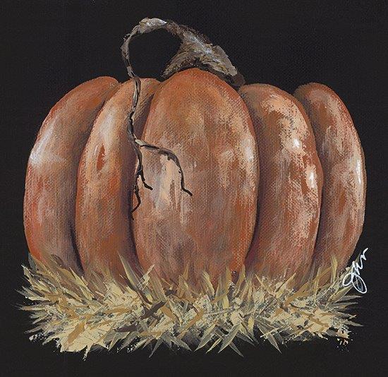 Julie Norkus NOR271 - NOR271 - Pumpkin Study - 12x12 Fall, Still Life, Pumpkin, Straw, Decorative, Black Background from Penny Lane