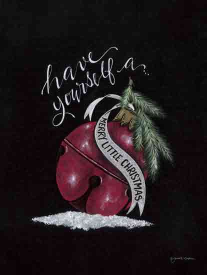 Julie NorKus NOR287 - NOR287 - Christmas Bell - 12x16 Christmas, Holidays, Bell, Have Yourself a Merry Little Christmas, Typography, Signs, Textual Art, Pine Spring, Winter, Snow, Banner, Black Background from Penny Lane