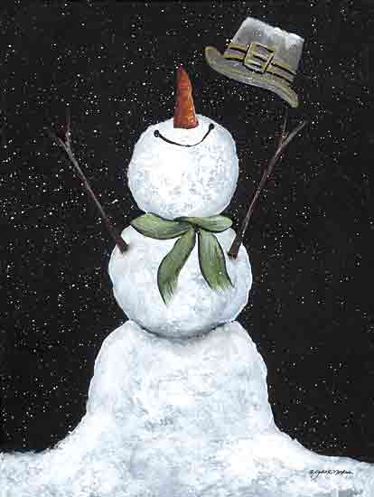 Julie NorKus NOR288 - NOR288 - Happy Snowman - 12x16 Winter, Snowman, Hat, Scarf, Snow, Black Background, Happy Snowman from Penny Lane
