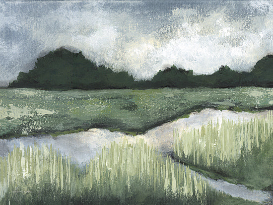 Julie Norkus NOR295 - NOR295 - Solitude - 16x12 Landscape, Abstract, Trees, River, Sky, Clouds, Green, Blue from Penny Lane