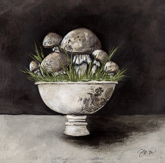 Julie Norkus NOR301 - NOR301 - Mushroom Bouquet - 12x12 Still Life, Nature, Mushrooms, Grass, Vase, Dark Background from Penny Lane