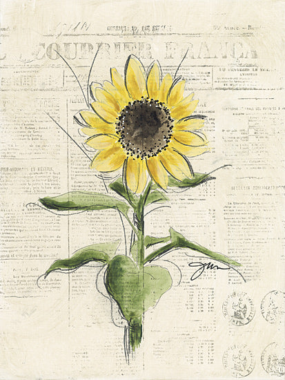 Julie Norkus NOR342 - NOR342 - Sunflower Hello - 12x16 Fall, Sunflower, Flower, Abstract, Newspaper Background, Botanical from Penny Lane