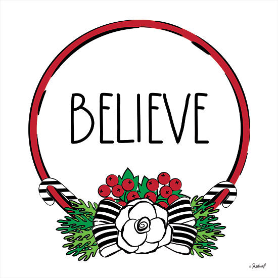 Martina Pavlova PAV309 - PAV309 - Believe Wreath - 12x12 Signs, Typography, Believe, Wreath, Christmas Ivy, Candy Cane, Flower from Penny Lane