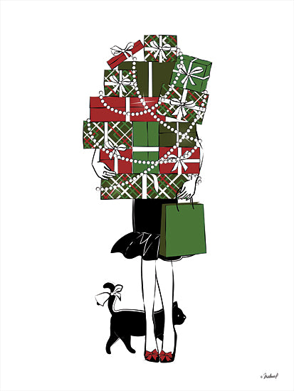 Martina Pavlova PAV319 - PAV319 - Christmas Shopping - 12x16 Christmas, Shopping, Black Cat, Presents, Fashion, Tween from Penny Lane