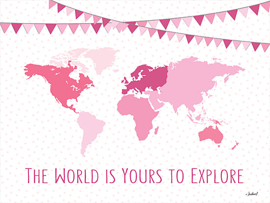 Martina Pavlova PAV335 - PAV335 - The World is Yours to Explore    - 16x12 Signs, Typography, World Map, Pink, Streamers, Tween from Penny Lane