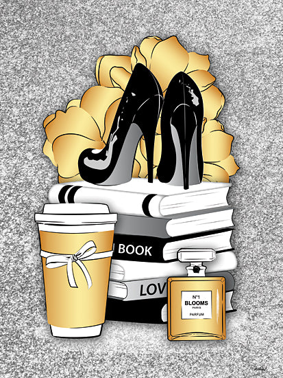 Martina Pavlova PAV547 - PAV547 - Blooms - 12x16 Fashion, Still Life, Shoes, Books, Coffee, Perfume, Black, Gold, Gray, White from Penny Lane