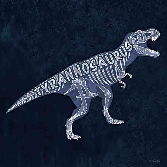 Lauren Rader RAD1422 - RAD1422 - Tyrannosaurus - 12x12 Dinosaur, Tyrannosaurus, Typography, Signs, Textual Art, Children, Blue & White, Skelton from Penny Lane