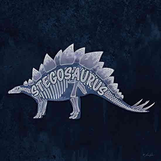 Lauren Rader RAD1423 - RAD1423 - Stegosaurus - 12x12 Dinosaur, Stegosaurus, Typography, Signs, Textual Art, Children, Blue & White, Skelton from Penny Lane