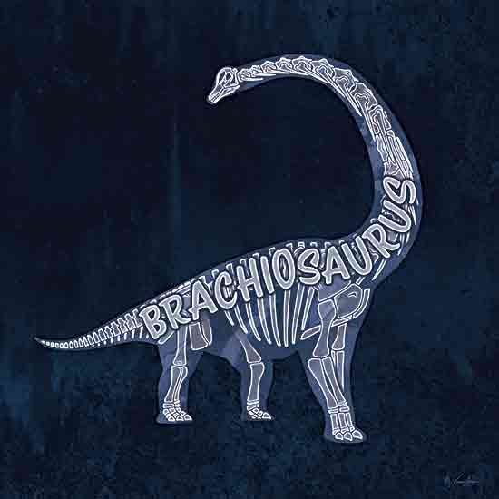 Lauren Rader RAD1424 - RAD1424 - Brachiosaurus - 12x12 Dinosaur, Brachiosaurus, Typography, Signs, Textual Art, Children, Blue & White, Skelton from Penny Lane