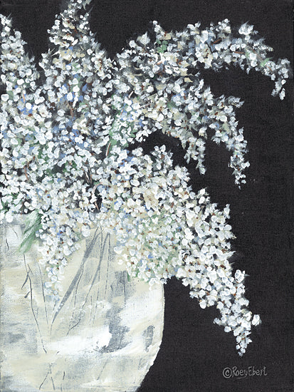 Roey Ebert REAR417 - REAR417 - Lilacs in Round Vase - 12x16 Flowers, Lilacs, White Lilacs, Vase, White Vase, Black Background from Penny Lane