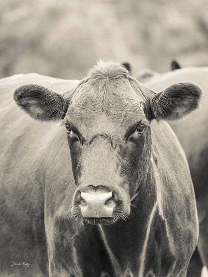 Jennifer Rigsby RIG143 - RIG143 - Brown Cow, Say Cheese - 12x16 Photography, Cow, Sepia, Farm Animal  from Penny Lane