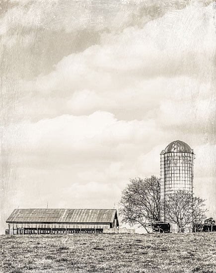 Jennifer Rigsby RIG206 - RIG206 - Delightful Spring Farm - 12x16 Photography, Barn, Silo, Landscape, Fields, Trees, Sepia, Sky, Clouds from Penny Lane