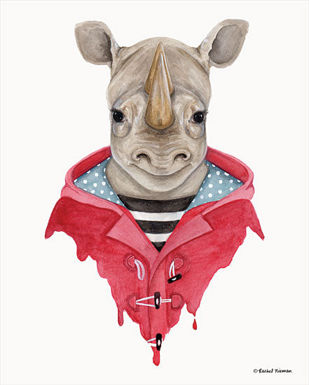 Rachel Nieman RN140 - RN140 - Rhino in a Raincoat - 12x16 Rhino, Raincoat, Portrait from Penny Lane