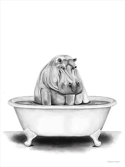 Rachel Nieman RN155 - RN155 - Hippo in Tub - 16x12 Hippo, Bathtub, Black & White from Penny Lane